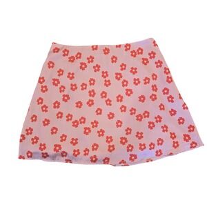 Princess Polly Olton Floral Daisy Mini Skirt Pink Red Ditzy Silky Hippie Size 4